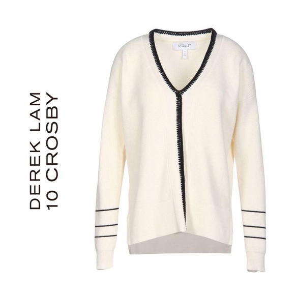 Derek Lam 10 Crosby Ivory Crochet Pipe Trim Pullover Sweater Cotton Cashmere - Picture 3 of 10